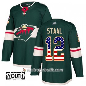 Barn Ishockey Minnesota Wild Tröja Eric Staal 12 Adidas 2017-2018 Grön USA Flag Fashion Authentic